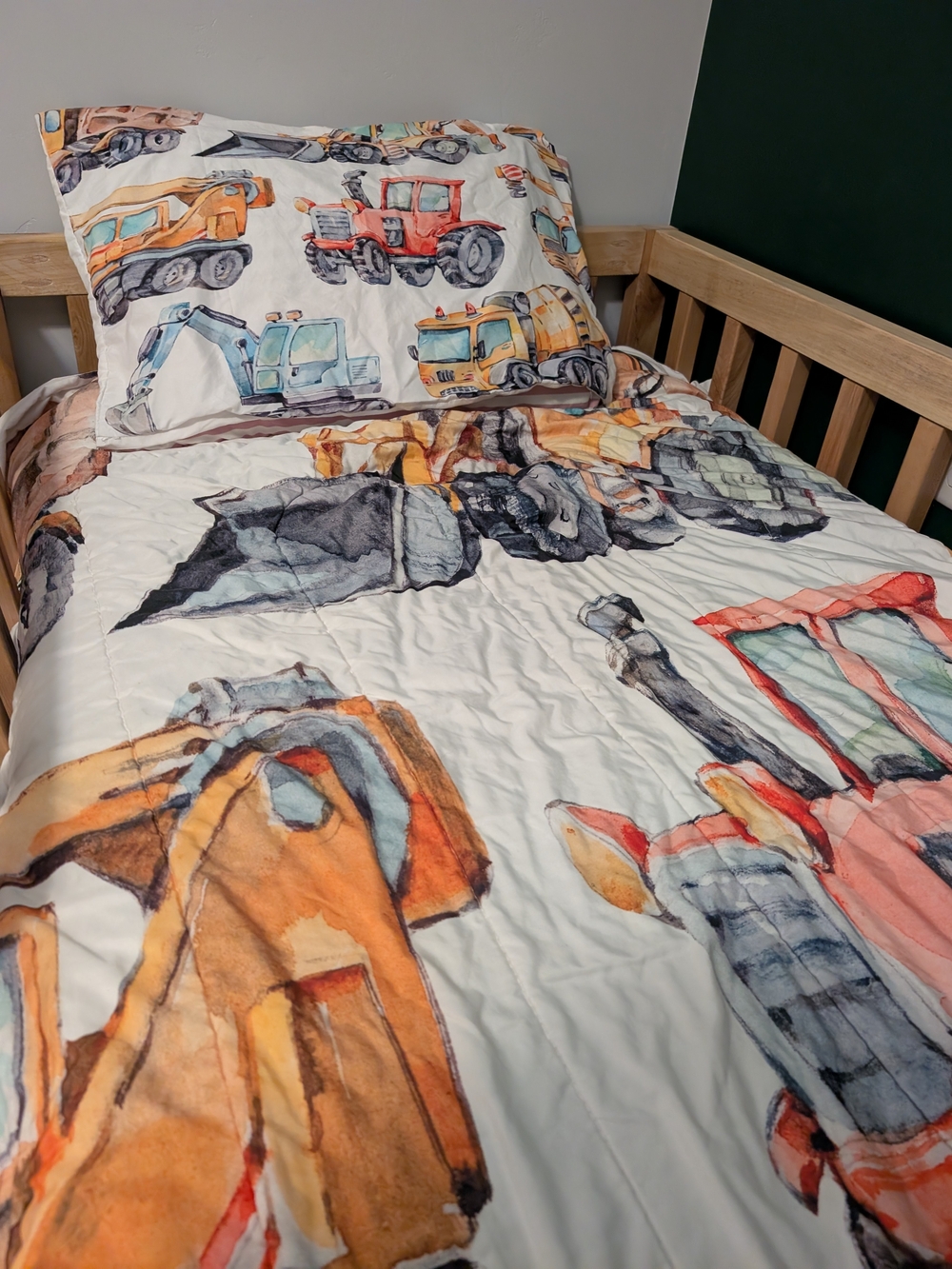 Kids Construction Truck Comforter Set - White, Orange, Red, Blue